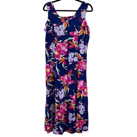 Vintage Dresses & Skirts - Vintage 90s BFA Classics Maxi Length‎ Full Button Front Floral Print Tank Dress